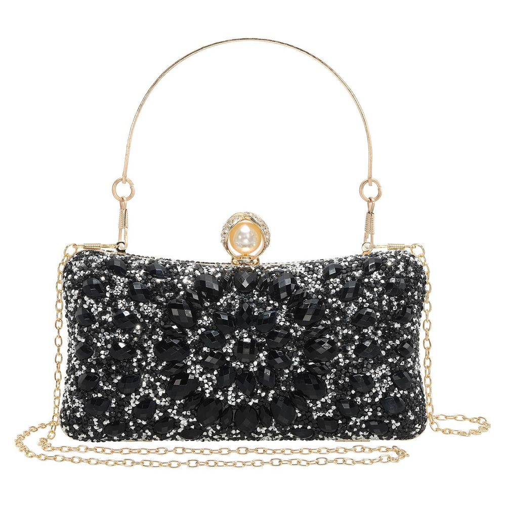 Uxcell Rhinestone Clutch for Weddings & Parties (Black)